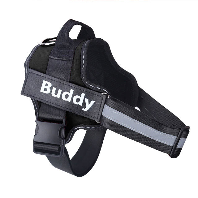Personalized black no-pull dog harness for comfortable walking and control