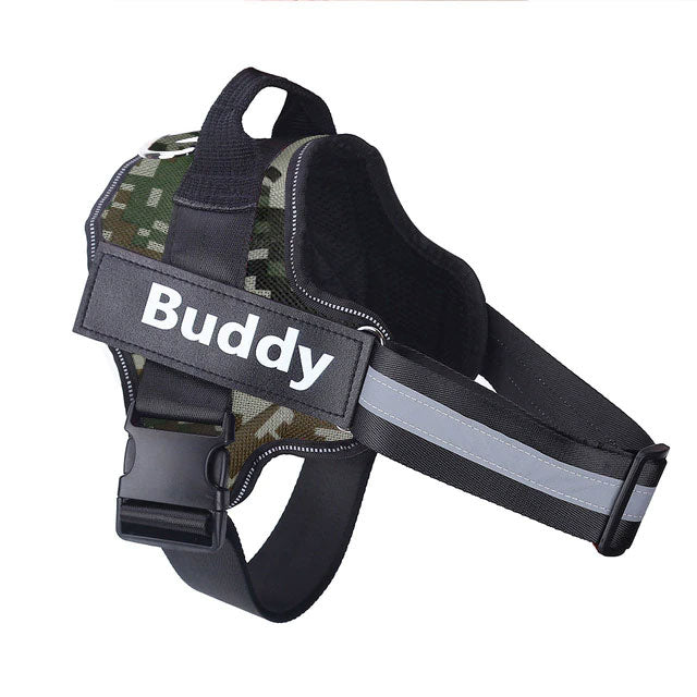 Personalized green camouflage no-pull dog harness for comfortable walking and control
