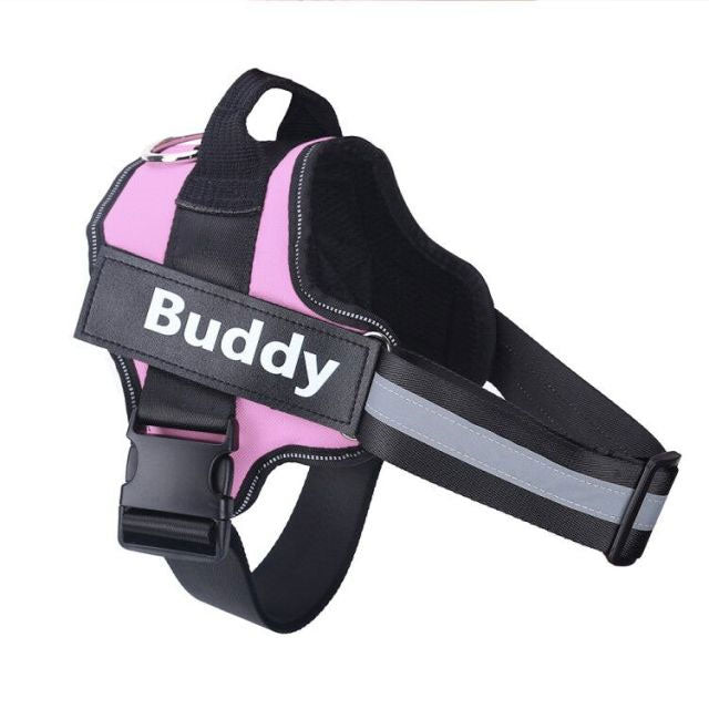 Personalized pink no-pull dog harness for comfortable walking and control