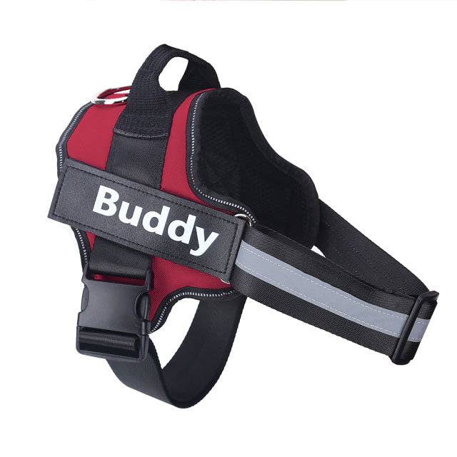 Personalized red no-pull dog harness for comfortable walking and control