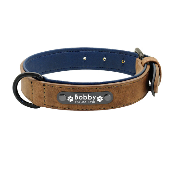 Personalized  Leather Dog Collar - Coffee
