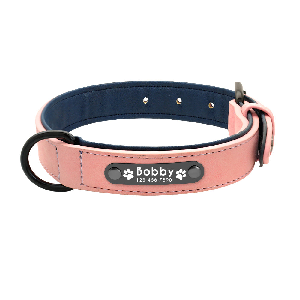 Personalized  Leather Dog Collar - Pink
