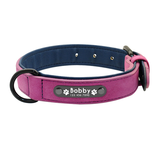 Personalized  Leather Dog Collar - Rose Red