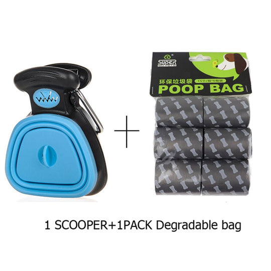 Dog Poop Bag Dispenser Travel Foldable Pooper Scooper - Blue