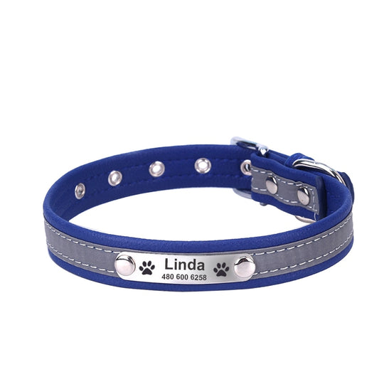 Reflective Personalized Dog Collar- Blue
