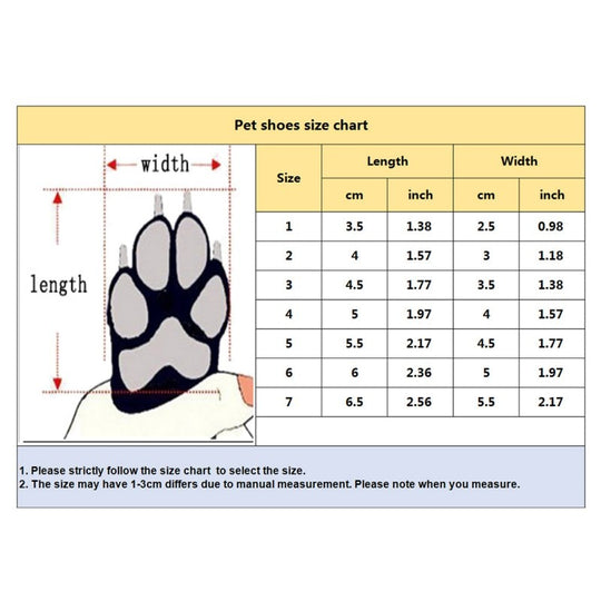 MyDoggyNeeds™ Waterproof Dog Shoes - Size Chart