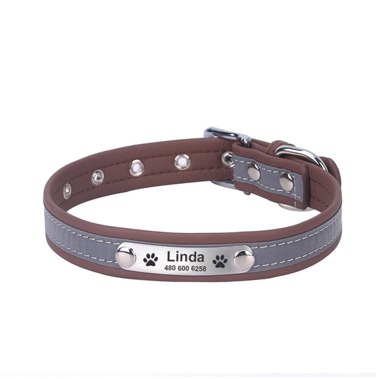 Reflective Personalized Dog Collar- Brown