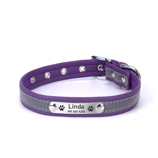 Reflective Personalized Dog Collar- Purple