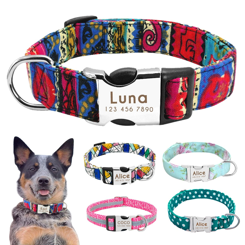 Dog Collar with Engraved ID Tag