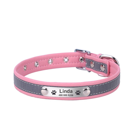Reflective Personalized Dog Collar- Pink