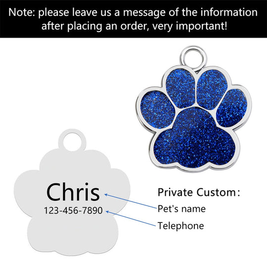 Personalized Dog ID Name Tags Paw Glitter Pendant - Features