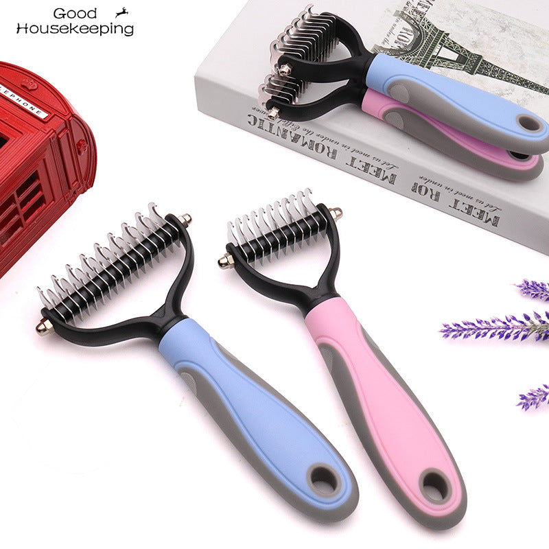 Pet Grooming Brush, Double-Sided Shedding Comb  