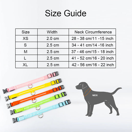 LED Light Dog Collar - Size chart